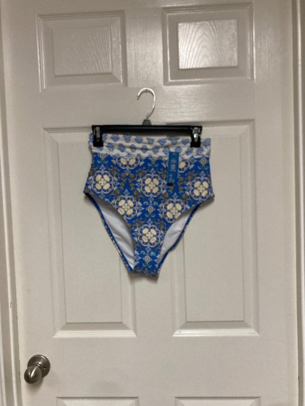 CUPSHE High Waisted Bikini Bottoms New With Tags Blue/White sze Medium Women's